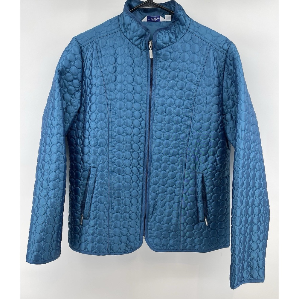 Great Northwest Indigo Blue Circular Quilted Full Zip Jacket Womens Large L